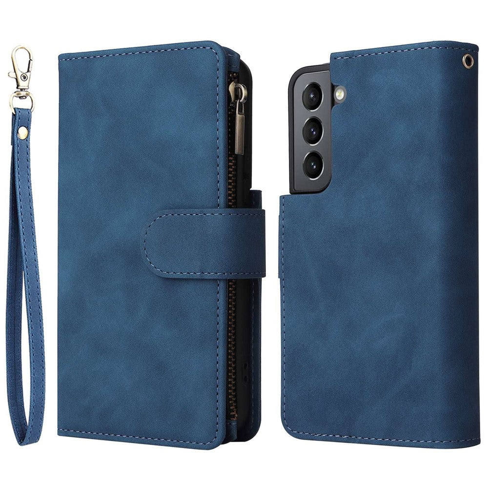 Multiple Card Slots Leather Case for Samsung Galaxy S22+ 5G, Anti-drop Wallet Stand Phone Cover with Zipper Pocket