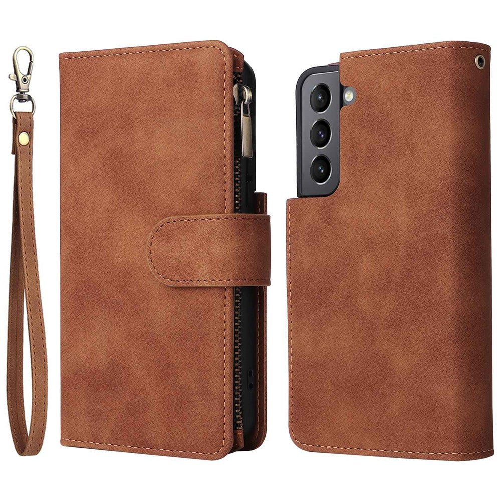 Multiple Card Slots Leather Case for Samsung Galaxy S22+ 5G, Anti-drop Wallet Stand Phone Cover with Zipper Pocket