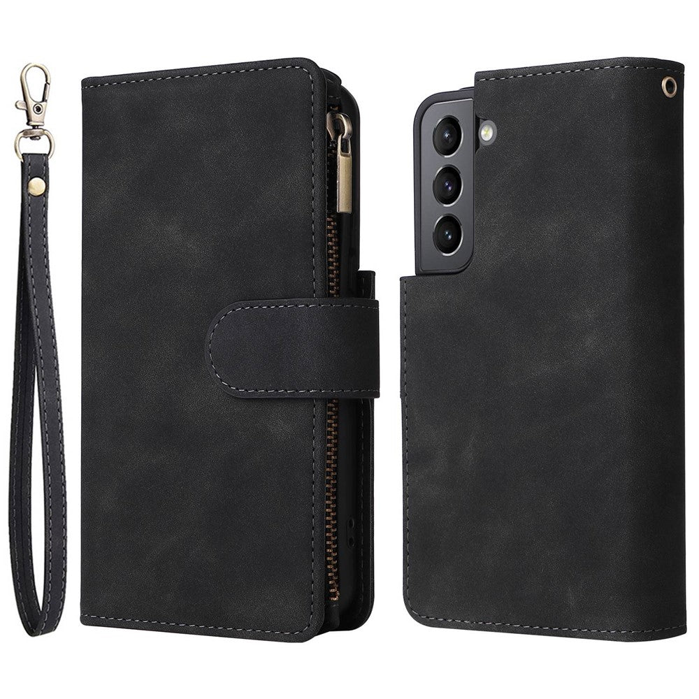 Multiple Card Slots Leather Case for Samsung Galaxy S22+ 5G, Anti-drop Wallet Stand Phone Cover with Zipper Pocket