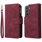 Multiple Card Slots Leather Case for Samsung Galaxy S22+ 5G, Anti-drop Wallet Stand Phone Cover with Zipper Pocket