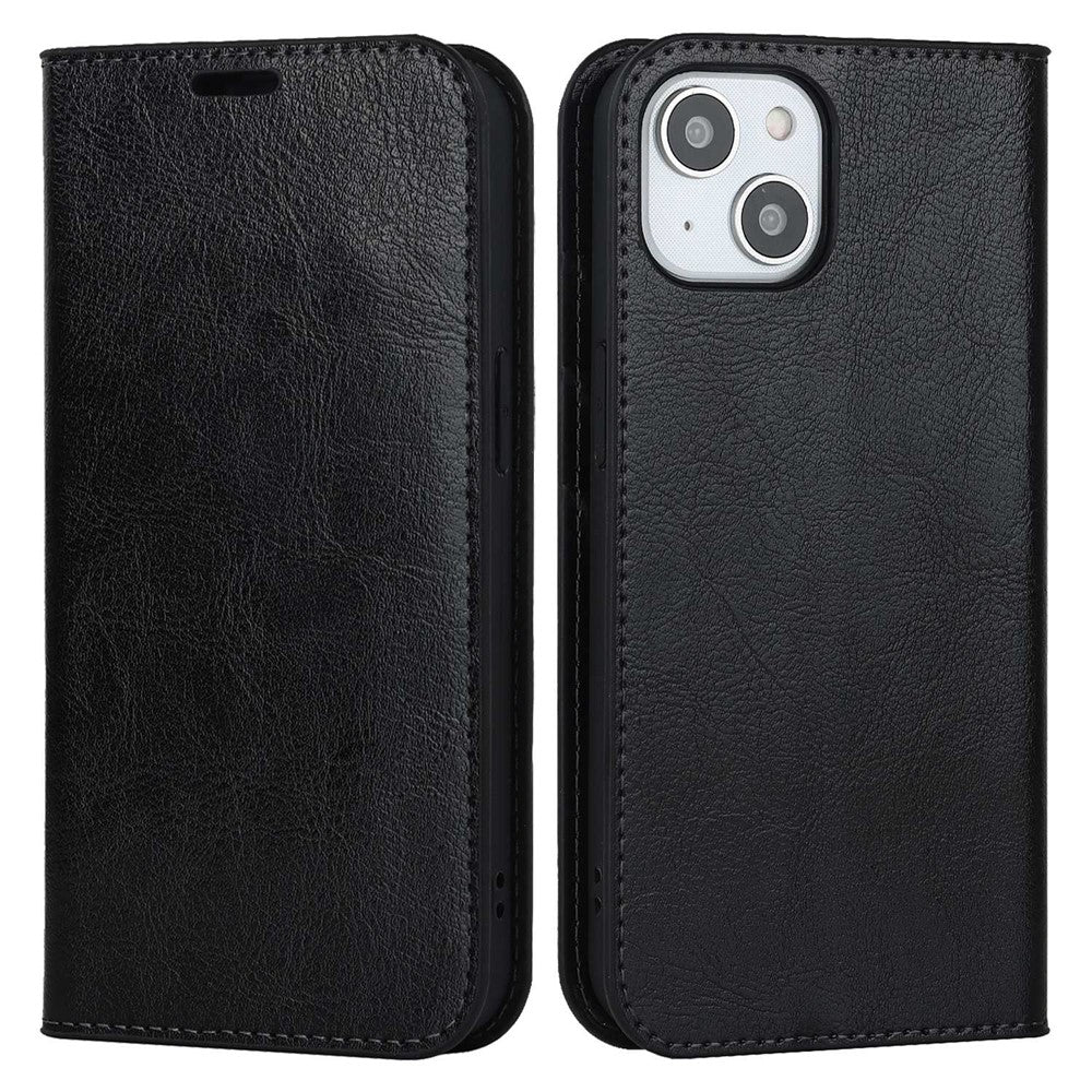 iPhone 14 Plus Crazy Horse Texture Plånboksfodral i äkta koläder, stativ, magnetiskt, självabsorberande folio-fodral