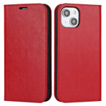 For iPhone 14 Plus Crazy Horse Texture Genuine Leather Wallet Case Stand Magnetic Auto-absorbed Folio Cover