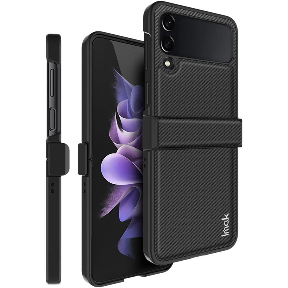 IMAK Ruiyi-serien til Samsung Galaxy Z Flip4 5G cover i PC-materiale beklædt med læder i kulfiberstruktur – et beskyttende cover, der tåler fald