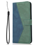 For iPhone 14 6.1 inch Dual-color Splicing PU Leather Wallet Stand Folio Flip Case Cover with Wrist Strap
