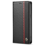 LC.IMEEKE for iPhone 14 Plus Carbon Fiber Texture Wallet Stand Design PU Leather Magnetic Auto Closing Phone Case Cover