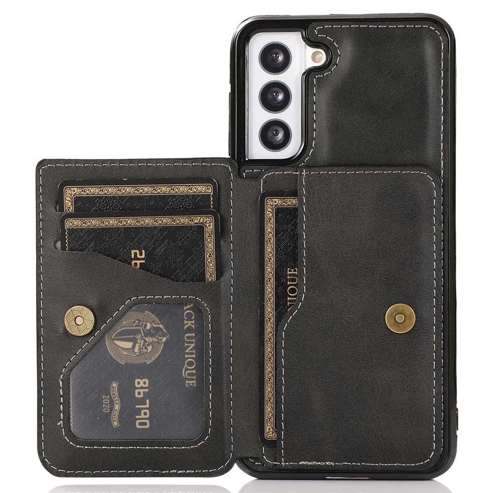 For Samsung Galaxy S22+ 5G Card Slots Design Phone Kickstand Case PU Leather + TPU Drop-proof Cover Support Magnetic Car Holder