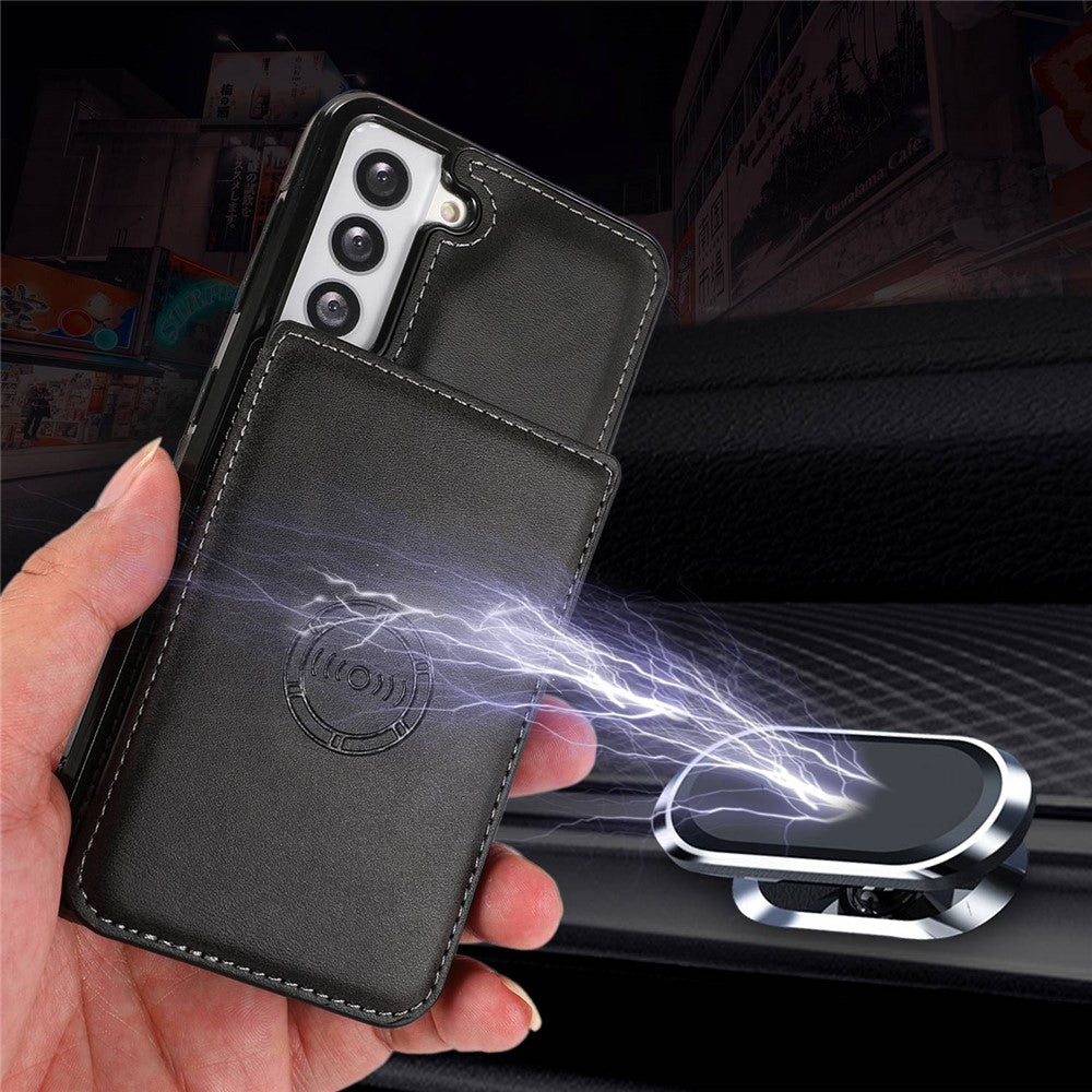 For Samsung Galaxy S22+ 5G Card Slots Design Phone Kickstand Case PU Leather + TPU Drop-proof Cover Support Magnetic Car Holder