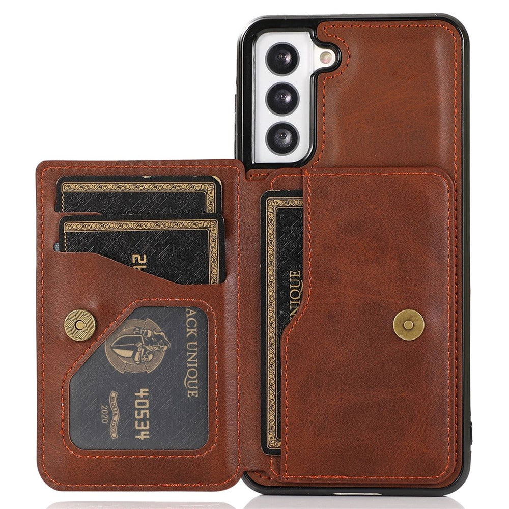 Samsung Galaxy S22+ 5G-mobilcover med kortholderdesign, støttefunktion, PU-læder + TPU, stødbeskyttende cover med støtte og magnetisk bilholder