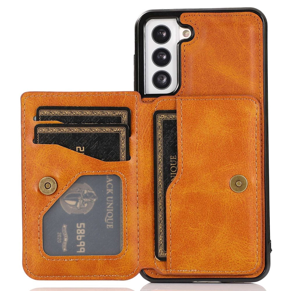 Samsung Galaxy S22+ 5G-mobilcover med kortholderdesign, støttefunktion, PU-læder + TPU, stødbeskyttende cover med støtte og magnetisk bilholder