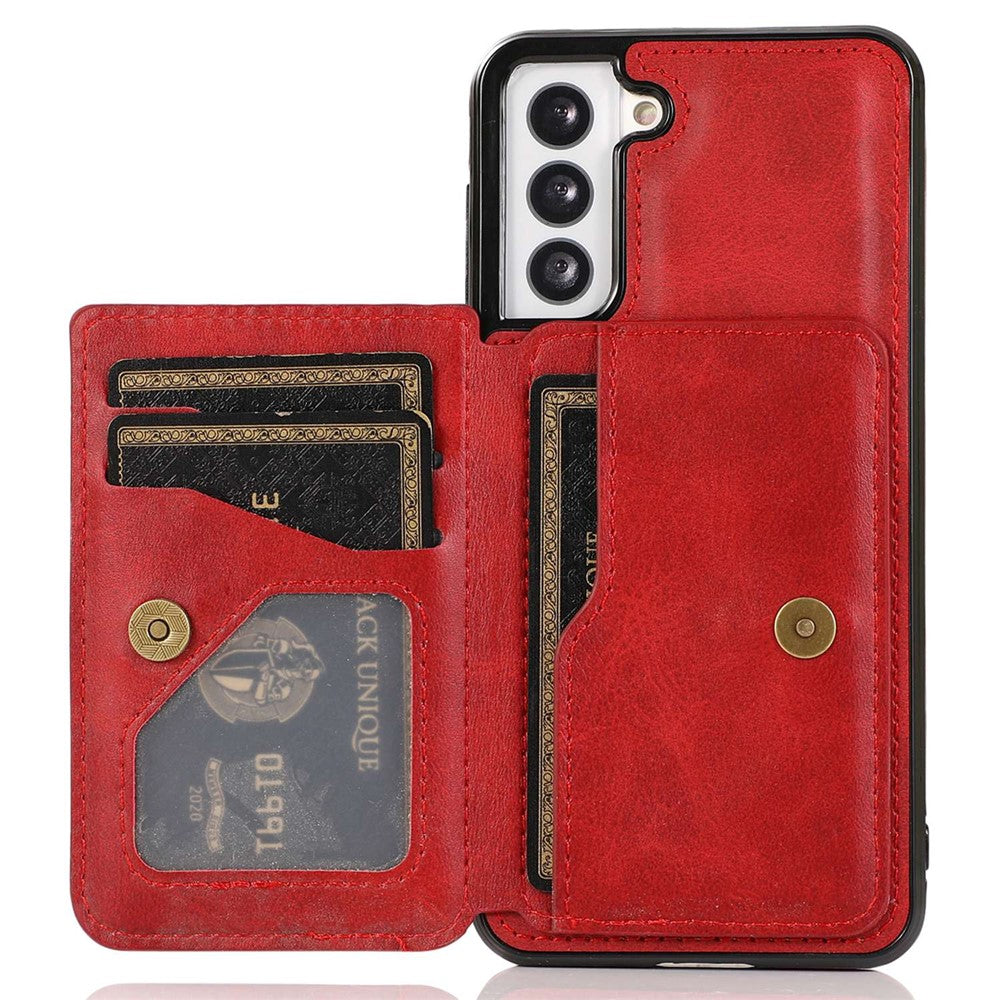 Samsung Galaxy S22+ 5G-mobilcover med kortholderdesign, støttefunktion, PU-læder + TPU, stødbeskyttende cover med støtte og magnetisk bilholder
