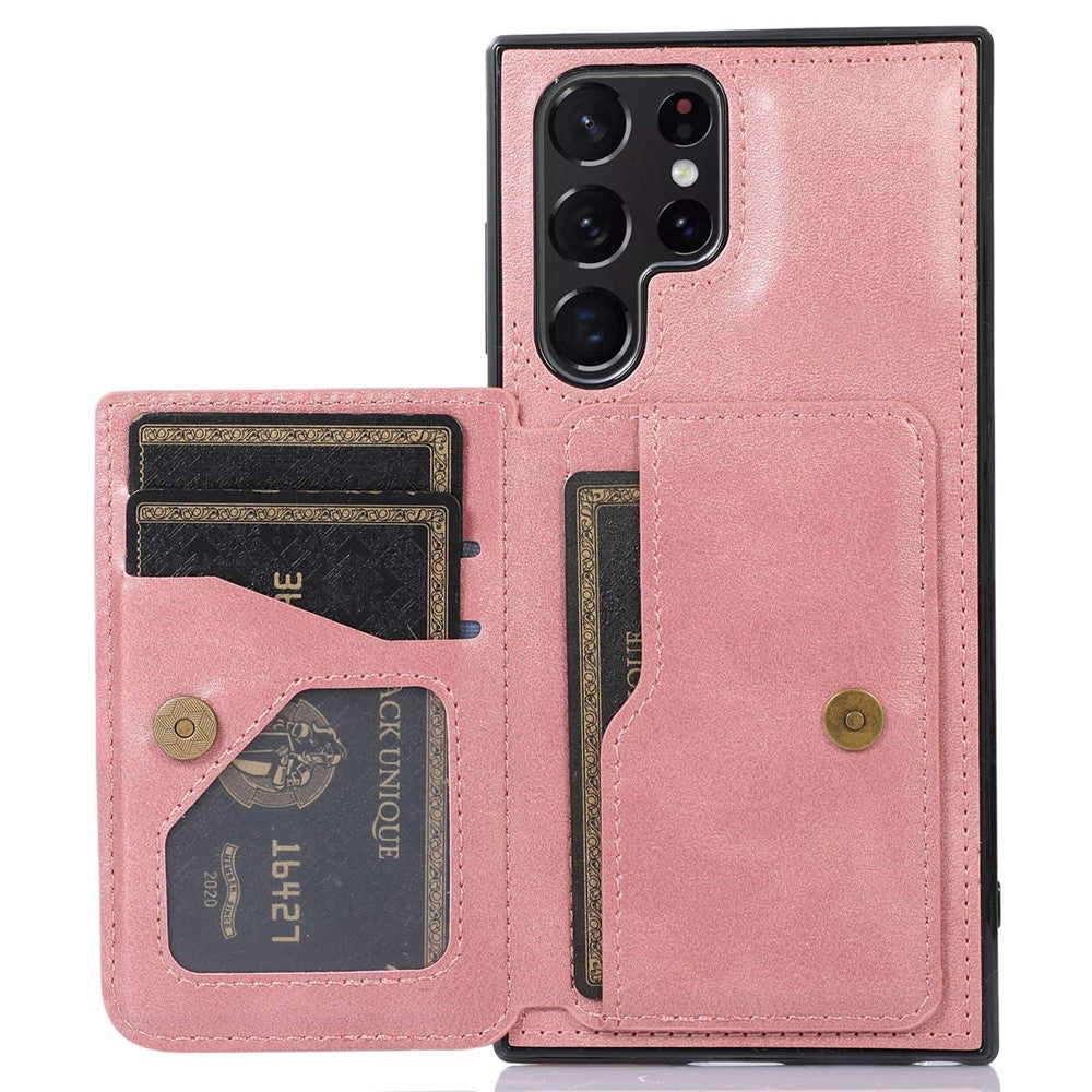 Samsung Galaxy S22 Ultra 5G Kortplatsdesign Mobilskal PU-läder + TPU Fallskyddande Stöd Magnetisk Bilhållare