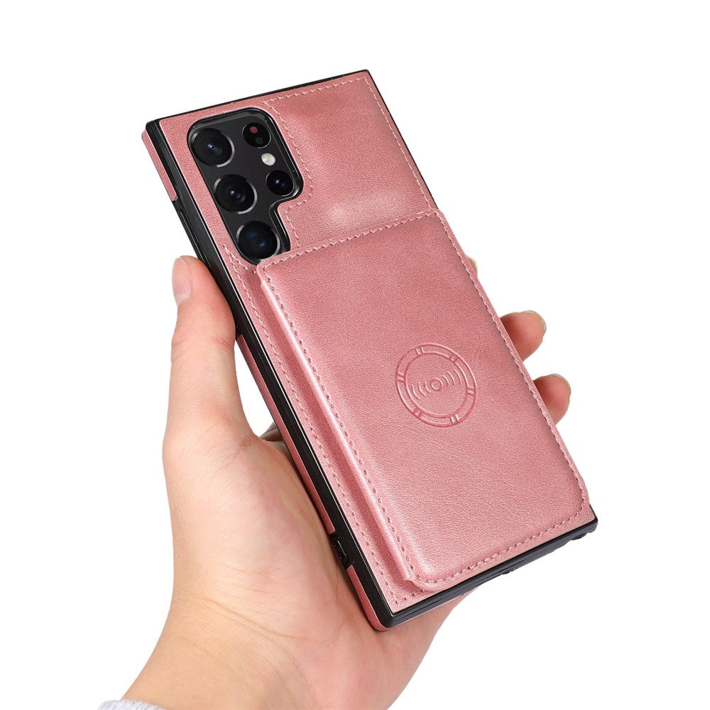Samsung Galaxy S22 Ultra 5G Kortplatsdesign Mobilskal PU-läder + TPU Fallskyddande Stöd Magnetisk Bilhållare