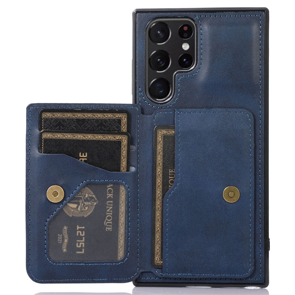 Samsung Galaxy S22 Ultra 5G Kortplatsdesign Mobilskal PU-läder + TPU Fallskyddande Stöd Magnetisk Bilhållare