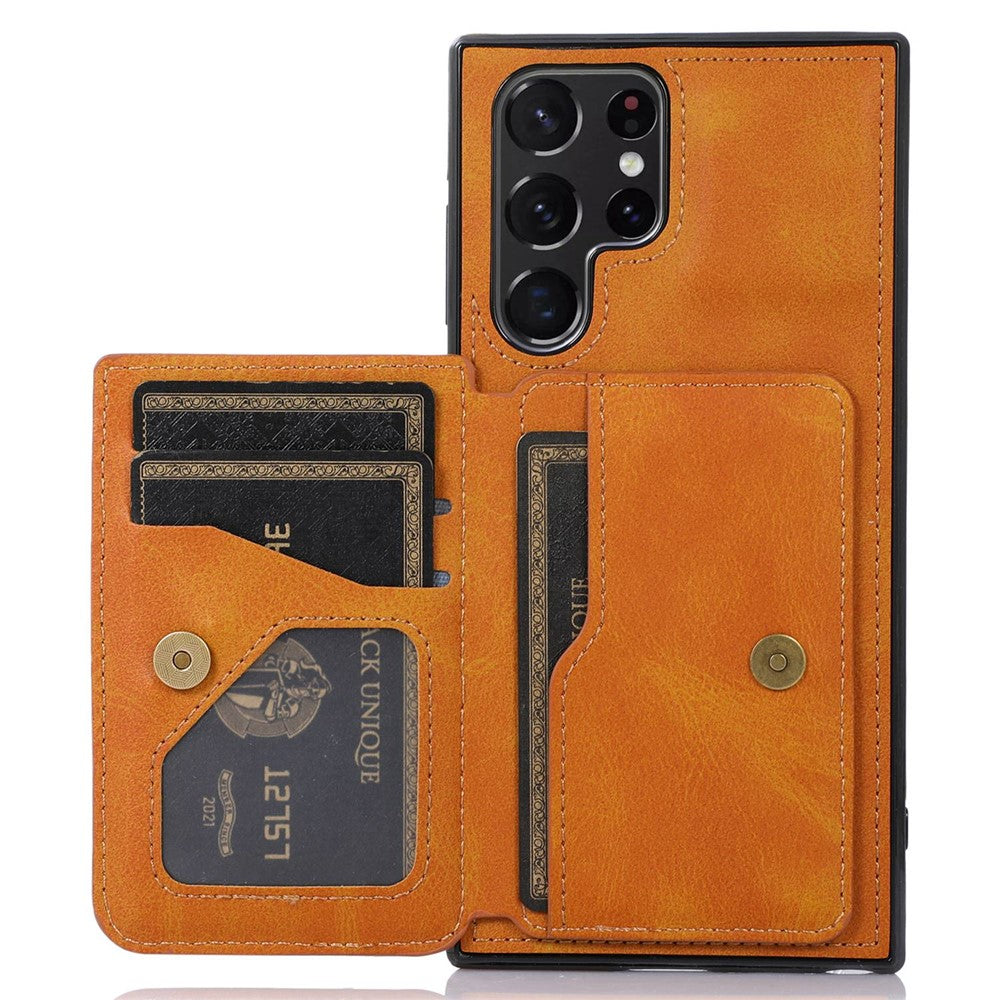 Samsung Galaxy S22 Ultra 5G Kortplatsdesign Mobilskal PU-läder + TPU Fallskyddande Stöd Magnetisk Bilhållare