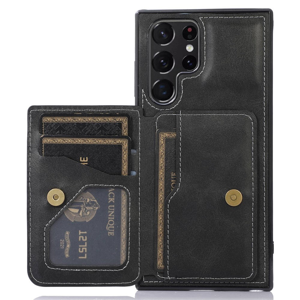 Samsung Galaxy S22 Ultra 5G Kortplatsdesign Mobilskal PU-läder + TPU Fallskyddande Stöd Magnetisk Bilhållare