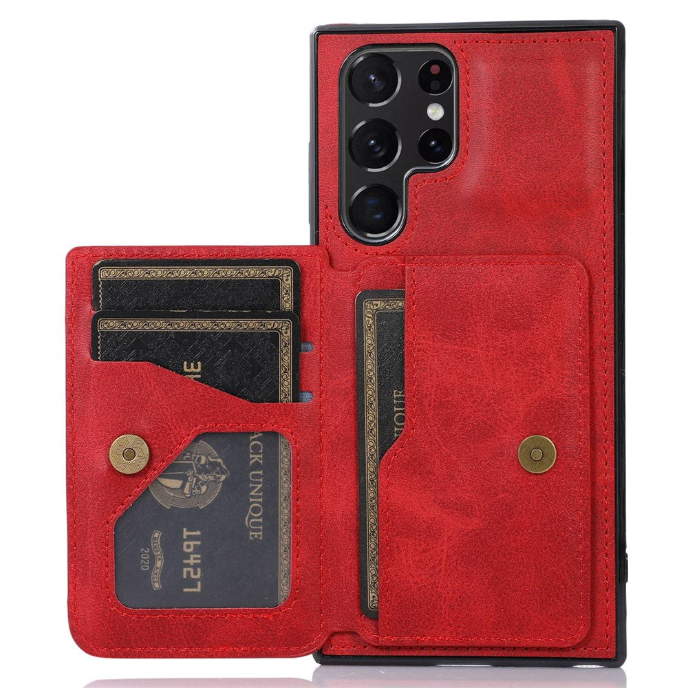 Samsung Galaxy S22 Ultra 5G Kortplatsdesign Mobilskal PU-läder + TPU Fallskyddande Stöd Magnetisk Bilhållare