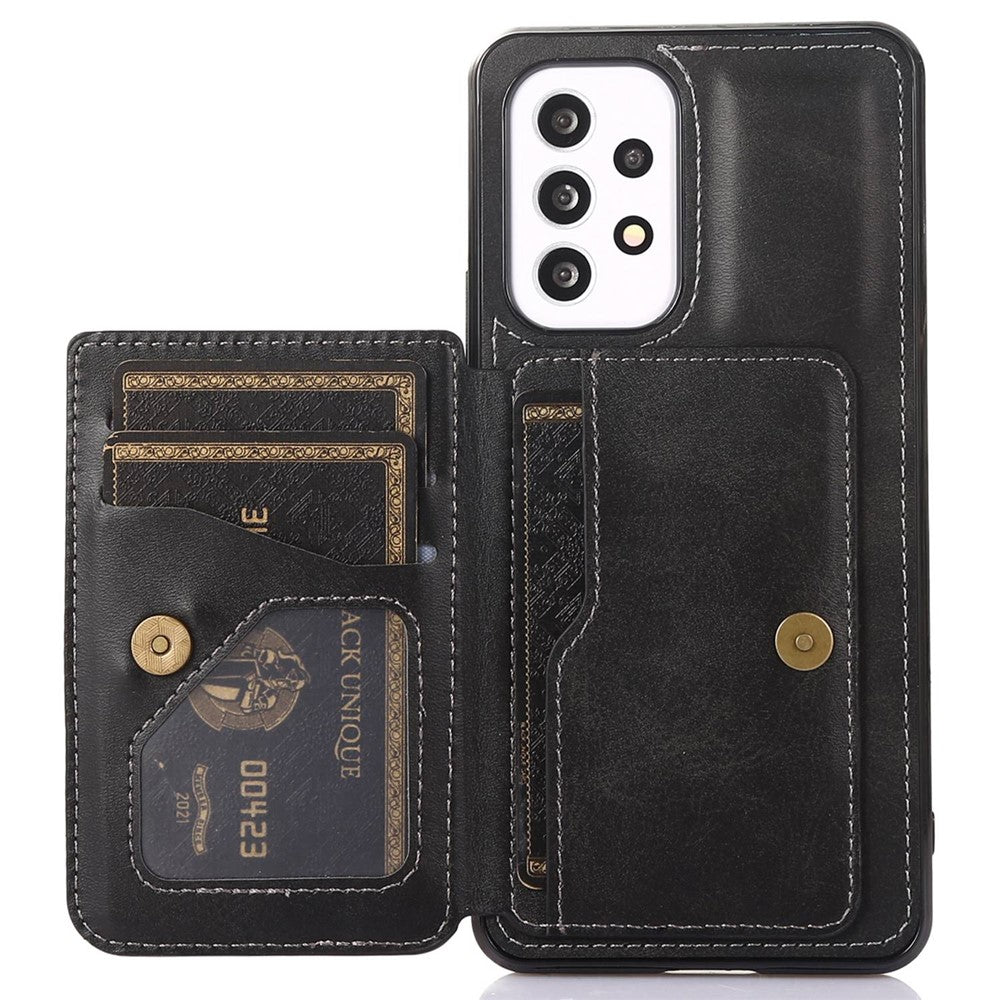 Samsung Galaxy A33 5G mobil Stoppsäkert Fodral Korthållare Stöddesign PU-läder + TPU Skyddsfodral Stöd Magnetiskt Bilfäste