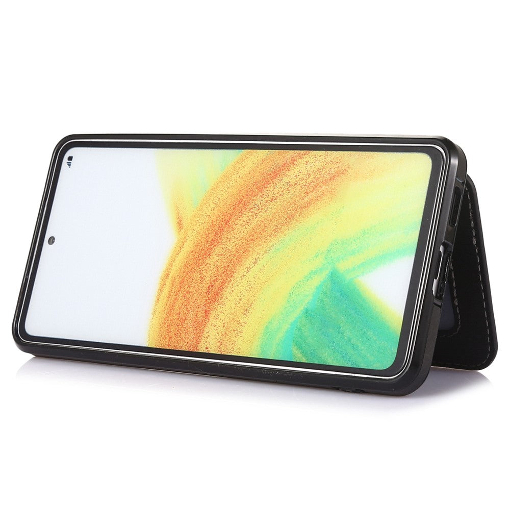 Samsung Galaxy A33 5G mobil Stoppsäkert Fodral Korthållare Stöddesign PU-läder + TPU Skyddsfodral Stöd Magnetiskt Bilfäste