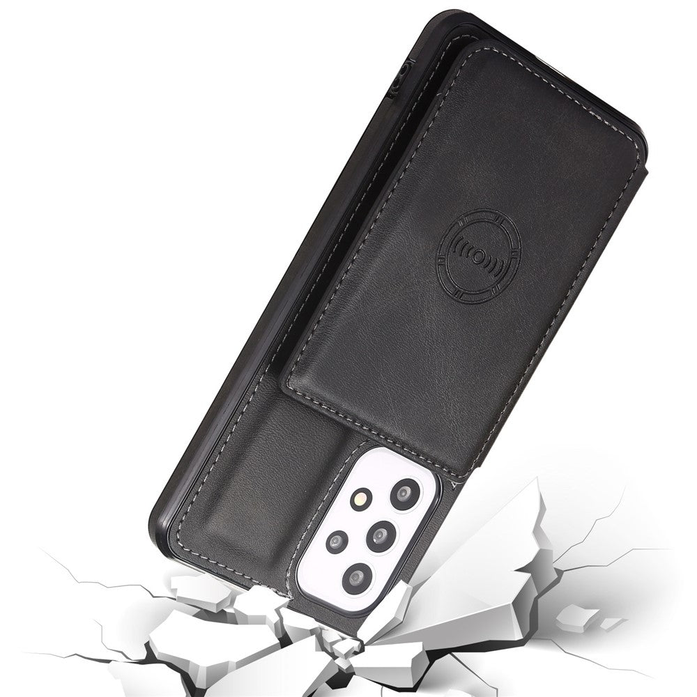 Samsung Galaxy A33 5G mobil Stoppsäkert Fodral Korthållare Stöddesign PU-läder + TPU Skyddsfodral Stöd Magnetiskt Bilfäste
