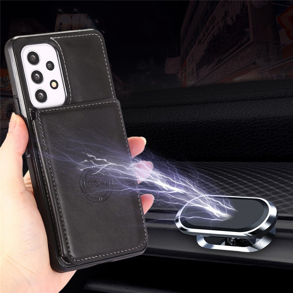 Samsung Galaxy A33 5G mobil Stoppsäkert Fodral Korthållare Stöddesign PU-läder + TPU Skyddsfodral Stöd Magnetiskt Bilfäste