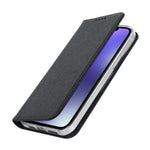 For iPhone 14 Plus PU Leather Silk Texture Anti-drop Wallet Phone Case Stand All-around Protection Cover with Wrist Strap