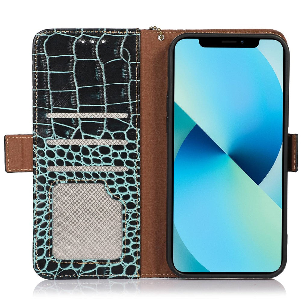 For Huawei nova Y90 4G / Enjoy 50 Pro 4G Genuine Cowhide Leather Flip Cover Crocodile Texture RFID Blocking Protection Stand Wallet Phone Case