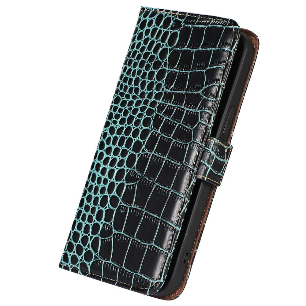 For Huawei nova Y90 4G / Enjoy 50 Pro 4G Genuine Cowhide Leather Flip Cover Crocodile Texture RFID Blocking Protection Stand Wallet Phone Case