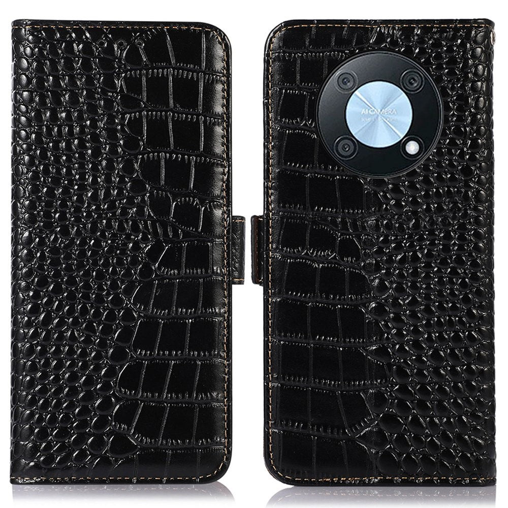 Huawei nova Y90 4G / Enjoy 50 Pro 4G Äkta kohudläder Flipfodral Krokodilstruktur RFID-blockerande skydd Stativ Plånboksfodral