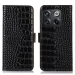 Til OnePlus 10T 5G / Ace Pro 5G Anti-fald Krokodille Tekstur Etui RFID Blokerende Ægte Koskind Læder Godt Beskyttet Pung Telefon Cover
