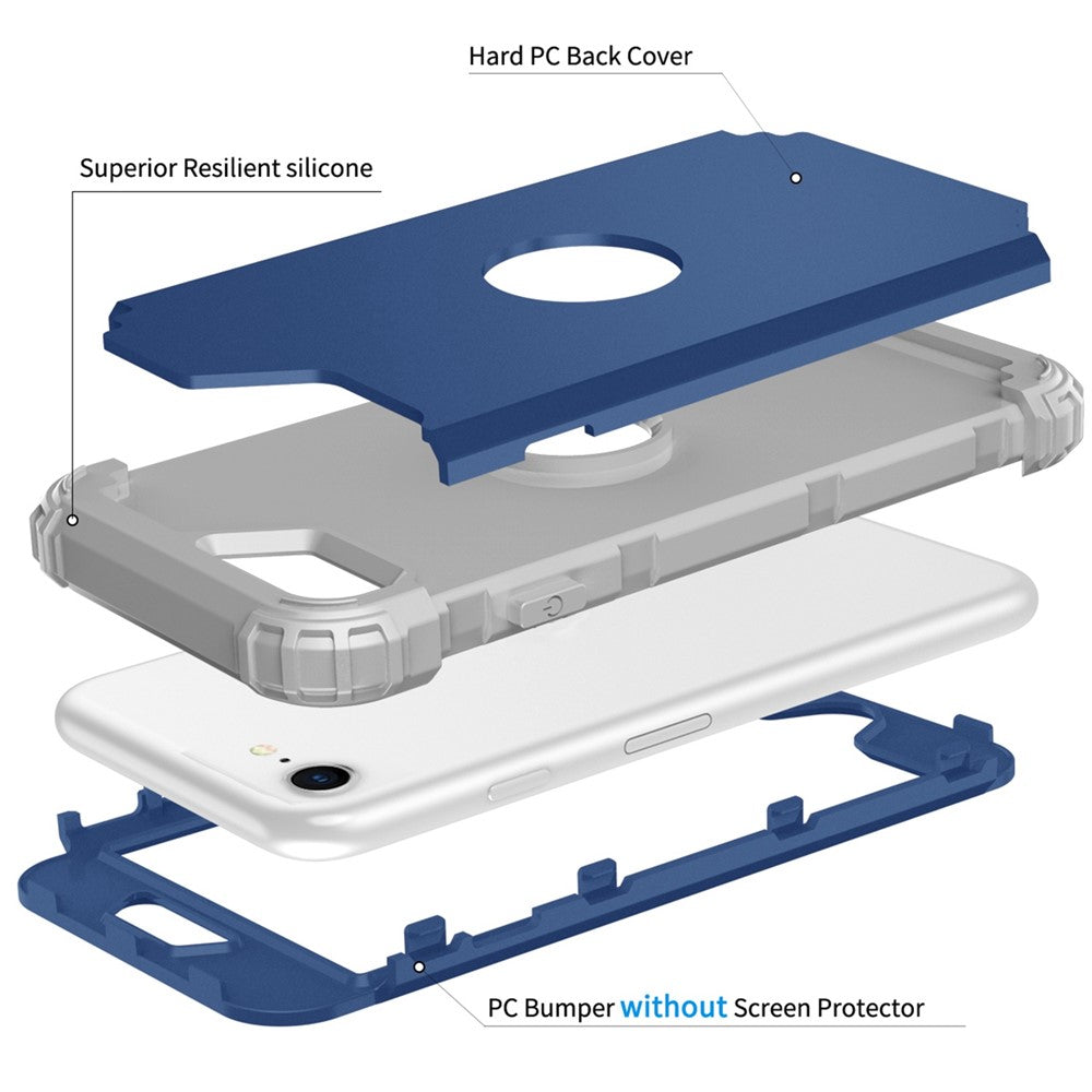 For iPhone 7 / 8 / SE (2020) / SE (2022) 3-in-1 Mobile Phone Case Fall Proof Silicone + PC Thickened Corner Hybrid Cover