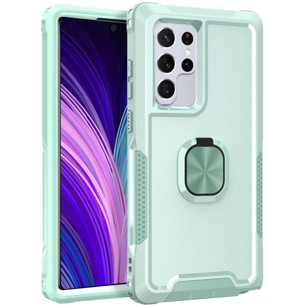 For Samsung Galaxy S22 Ultra 5G 3-in-1 Ring Holder Phone Case Kickstand Protective Phone Back Cover