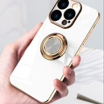 Blødt TPU Telefoncover Kickstand til iPhone 14 Pro 6,1 tommer, Ringholder Anti-fald 9D Galvanisering Præcist Udskåret Telefon Bagcover