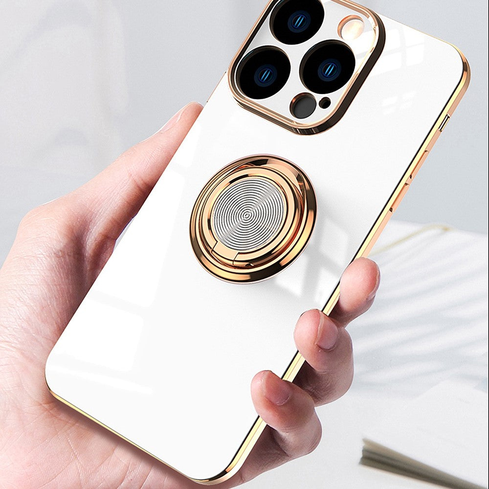 Blødt TPU Telefoncover Kickstand til iPhone 14 Pro 6,1 tommer, Ringholder Anti-fald 9D Galvanisering Præcist Udskåret Telefon Bagcover