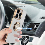 Blødt TPU Telefoncover Kickstand til iPhone 14 Pro 6,1 tommer, Ringholder Anti-fald 9D Galvanisering Præcist Udskåret Telefon Bagcover