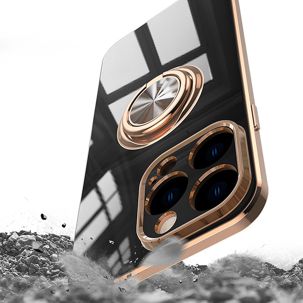 Blødt TPU Telefoncover Kickstand til iPhone 14 Pro 6,1 tommer, Ringholder Anti-fald 9D Galvanisering Præcist Udskåret Telefon Bagcover