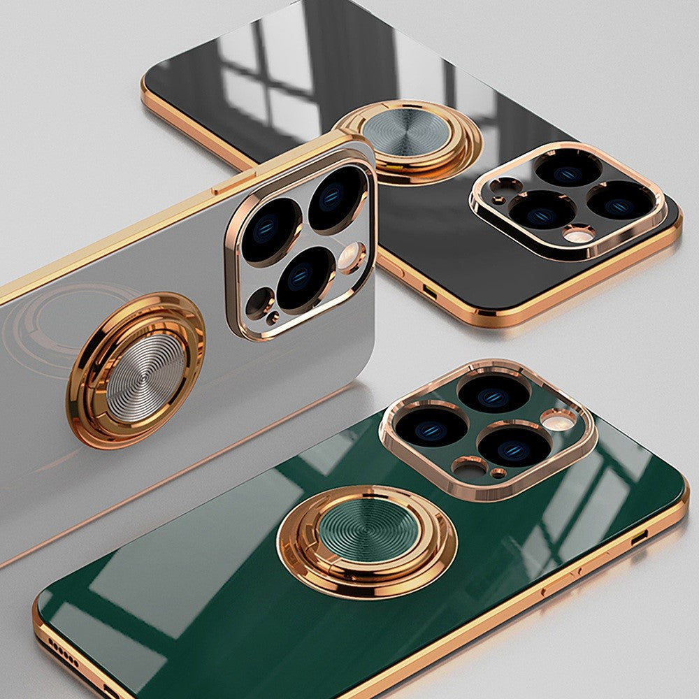 Blødt TPU Telefoncover Kickstand til iPhone 14 Pro 6,1 tommer, Ringholder Anti-fald 9D Galvanisering Præcist Udskåret Telefon Bagcover