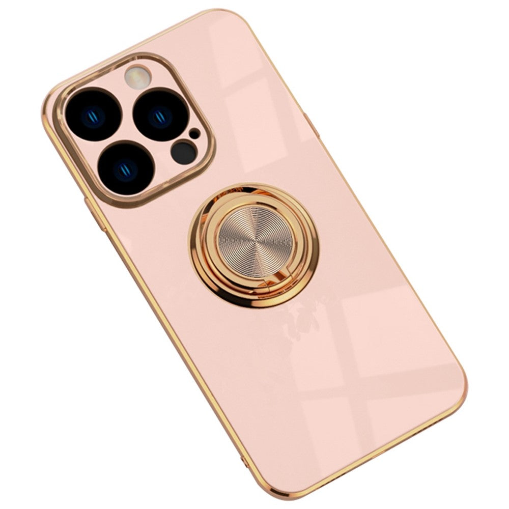 Blødt TPU Telefoncover Kickstand til iPhone 14 Pro 6,1 tommer, Ringholder Anti-fald 9D Galvanisering Præcist Udskåret Telefon Bagcover