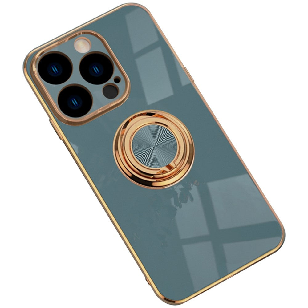 Blødt TPU Telefoncover Kickstand til iPhone 14 Pro 6,1 tommer, Ringholder Anti-fald 9D Galvanisering Præcist Udskåret Telefon Bagcover