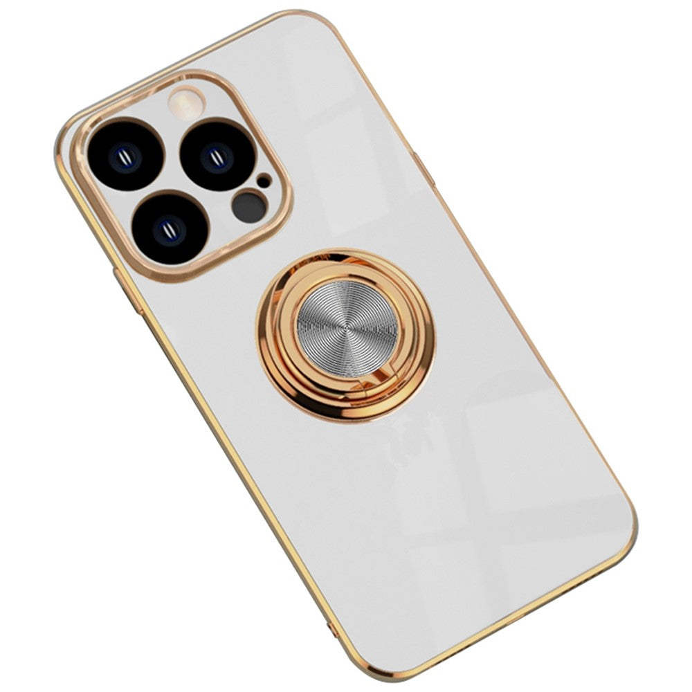 Blødt TPU Telefoncover Kickstand til iPhone 14 Pro 6,1 tommer, Ringholder Anti-fald 9D Galvanisering Præcist Udskåret Telefon Bagcover