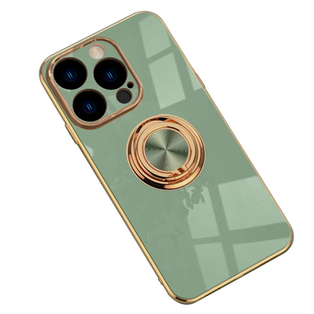 Blødt TPU Telefoncover Kickstand til iPhone 14 Pro 6,1 tommer, Ringholder Anti-fald 9D Galvanisering Præcist Udskåret Telefon Bagcover
