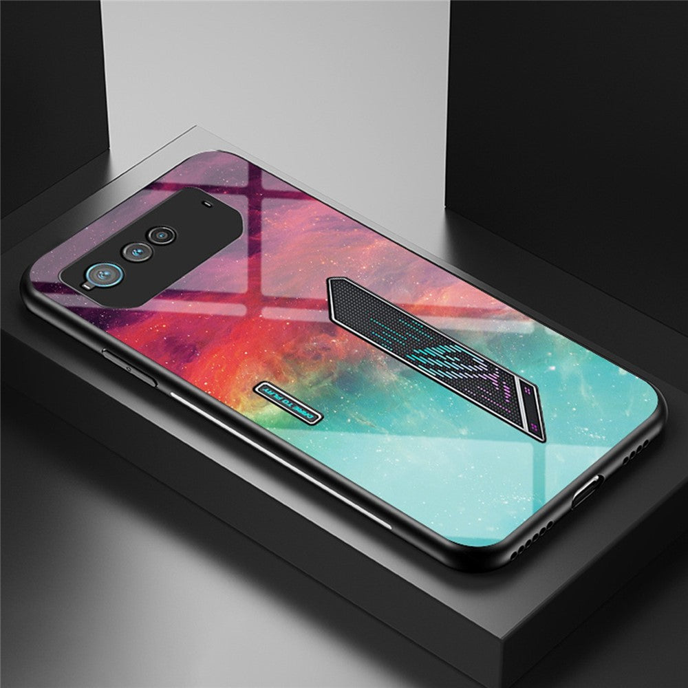For Asus ROG Phone 6 5G Airbag Anti-fall Starry Sky Pattern Design Back Cover PC TPU Tempered Glass Anti-scratch Case