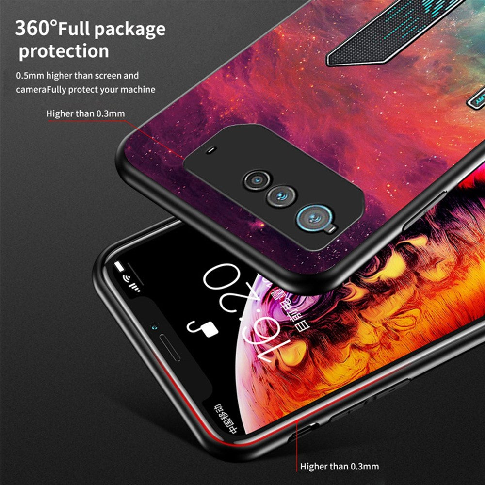 For Asus ROG Phone 6 5G Airbag Anti-fall Starry Sky Pattern Design Back Cover PC TPU Tempered Glass Anti-scratch Case