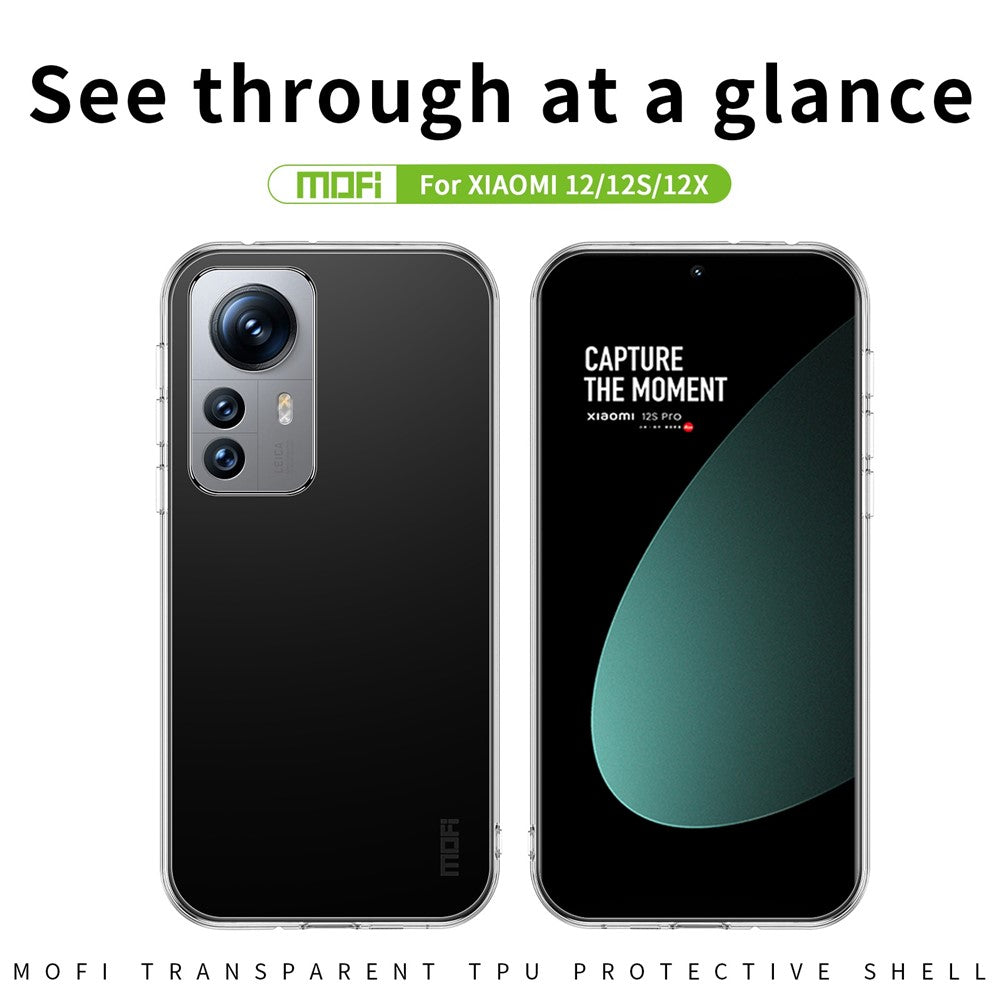 MOFI Transparent mobilskal För Xiaomi 12X 5G / 12 5G / 12S 5G, Mjukt TPU Reptåligt Mobilmobil Baksida som Gulnar Av