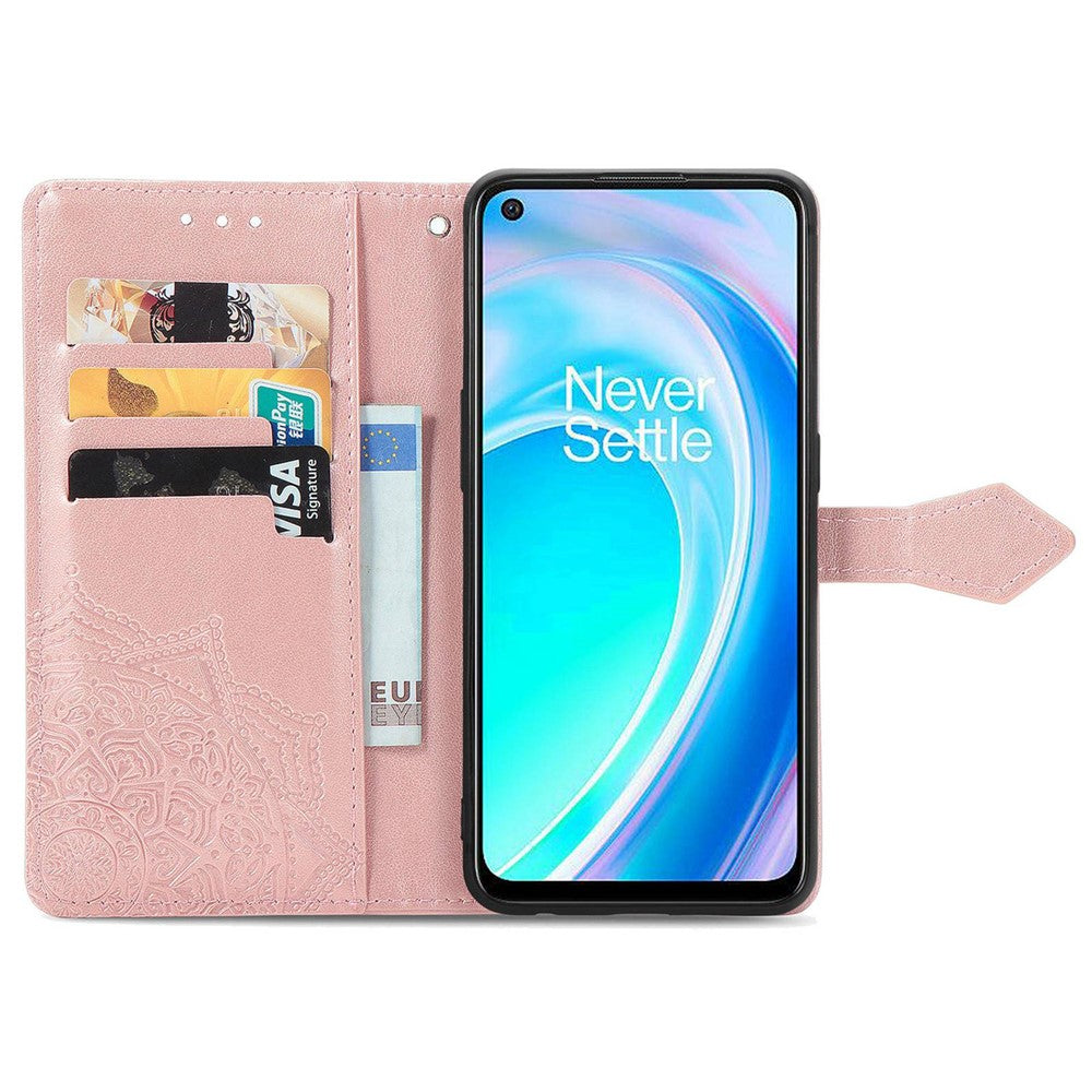 OnePlus Nord CE 2 Lite 5G Präglat Mandala-mönster PU-läderfodral Magnetiskt spänne mobilstativ Plånboksfodral med rem