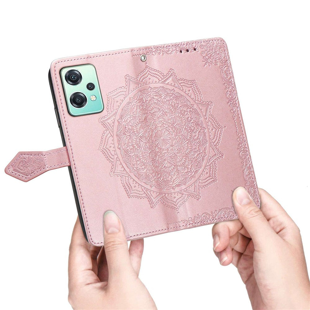 OnePlus Nord CE 2 Lite 5G Präglat Mandala-mönster PU-läderfodral Magnetiskt spänne mobilstativ Plånboksfodral med rem