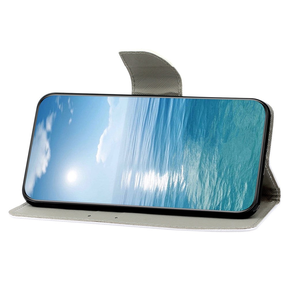 For iPhone 14 Plus Cross Texture PU Leather Case Pattern Printing Foldable Stand Phone Wallet Full Protection Case