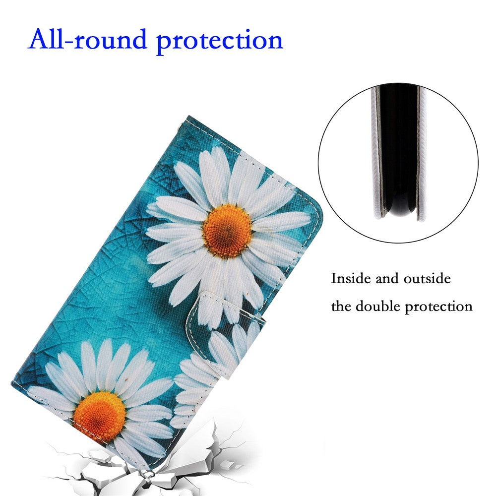 For iPhone 14 Plus Cross Texture PU Leather Case Pattern Printing Foldable Stand Phone Wallet Full Protection Case