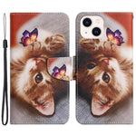 For iPhone 14 Plus Cross Texture PU Leather Case Pattern Printing Foldable Stand Phone Wallet Full Protection Case