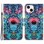 For iPhone 14 Plus Cross Texture PU Leather Case Pattern Printing Foldable Stand Phone Wallet Full Protection Case