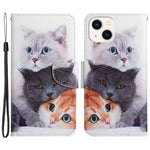 For iPhone 14 Plus Cross Texture PU Leather Case Pattern Printing Foldable Stand Phone Wallet Full Protection Case